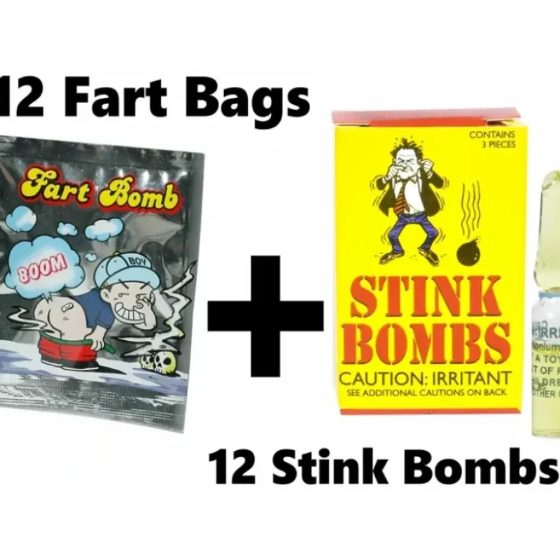 Egpull<12 GLASS STINK BOMBS + 12 FART BAGS - Gag Prank Joke ~ COMBO SET! - Miniature Marvels: Airplane Models & Painted Dice