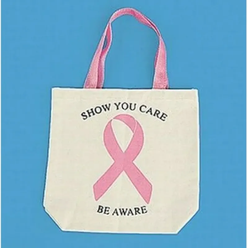 Egpull<12 Pink Ribbon Breast Cancer Awareness Canvas Tote Bags ~ (1 dozen) - Miniature Marvels: Airplane Models & Painted Dice