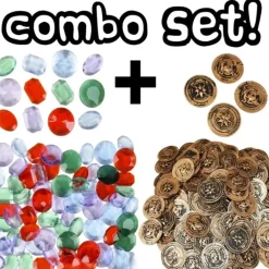 Egpull<144 Plastic Rustic Gold Coins Pirate Treasure Chest + 144 Gems Jewelery Diamonds Jewels - Miniature Marvels: Airplane Models & Painted Dice
