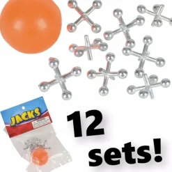 Egpull<12 Sets of Metal Steel Jacks with Red Rubber Ball - Classic Fun Kid Toy Games (1 dz) - Miniature Marvels: Airplane Models & Painted Dice