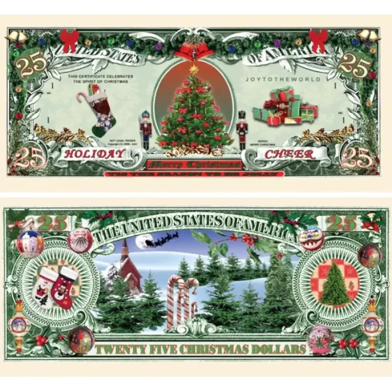 Egpull<100 TOTAL - Christmas Tree Holiday Santa $25 Dollar Novelty Money Gift Bills - Miniature Marvels: Airplane Models & Painted Dice
