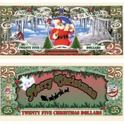 Egpull<1000 TOTAL - Santa Claus Merry Christmas $25 Dollar Novelty Money Gift Bills - Miniature Marvels: Airplane Models & Painted Dice
