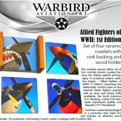 Airplane Model*ALLIED FIGHTERS OF WWII CERAMIC COASTER SET OF 4 - Miniature Marvels: Airplane Models & Painted Dice