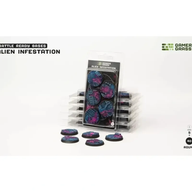Shop All*Battle Ready Bases - Alien Infestation: Round 40mm (x5) LTG GSG-GGB-AIR40 - Miniature Marvels: Airplane Models & Painted Dice