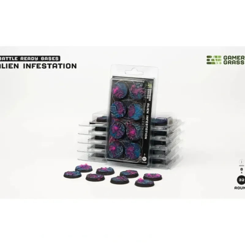 Shop All*Battle Ready Bases - Alien Infestation: Round 32mm (x8) LTG GSG-GGB-AIR32 - Miniature Marvels: Airplane Models & Painted Dice