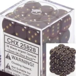 Dice<Black with Gol: Opaque 36d6 12mm Dice Block CHX 25828 - Miniature Marvels: Airplane Models & Painted Dice
