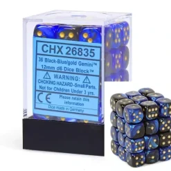 Dice<Black-Blue with Gold: Gemini 36d6 12mm Dice Block CHX 26835 - Miniature Marvels: Airplane Models & Painted Dice