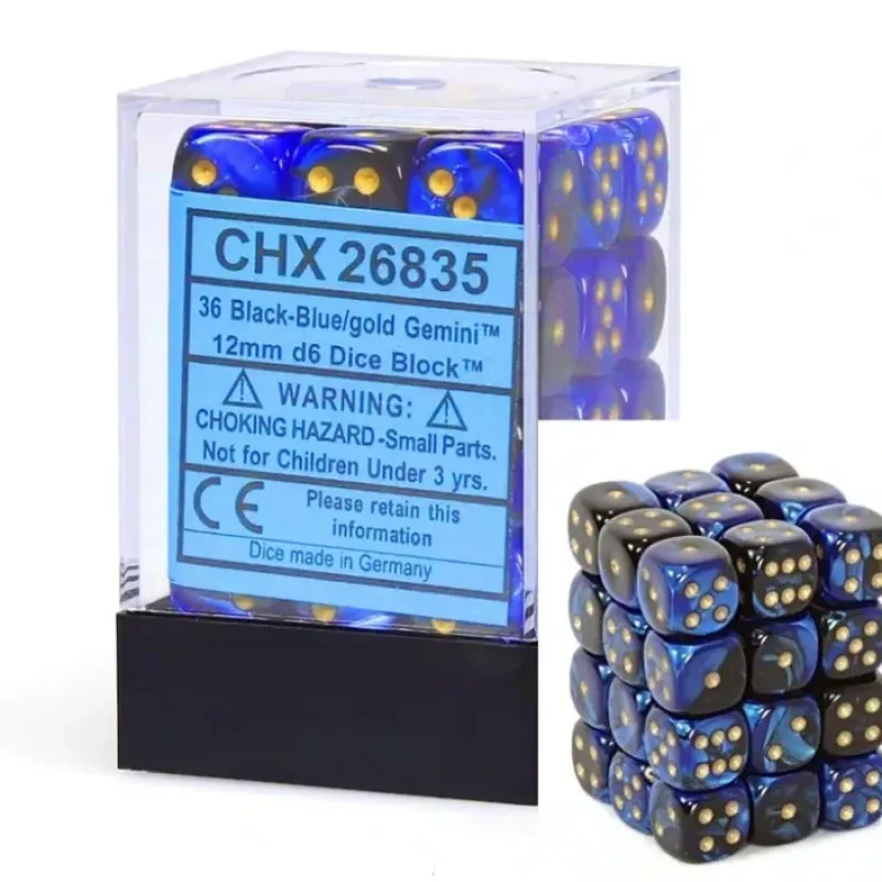 Dice<Black-Blue with Gold: Gemini 36d6 12mm Dice Block CHX 26835 - Miniature Marvels: Airplane Models & Painted Dice