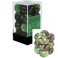 Dice<Black-Green with Gold: Gemini 12d6 16mm Dice Set CHX 26639 - Miniature Marvels: Airplane Models & Painted Dice