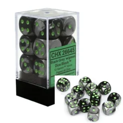 Dice<Black-Grey with Green: Gemini 12d6 16mm Dice Set CHX 26645 - Miniature Marvels: Airplane Models & Painted Dice