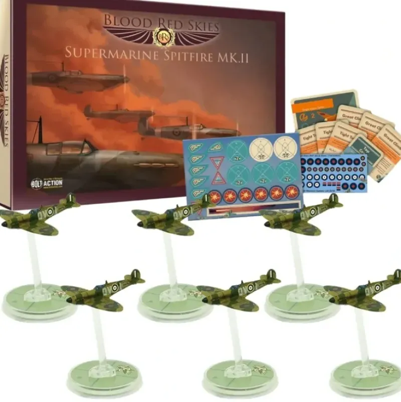 Shop All*Blood Red Skies - Royal Air Force: British Spitfire 6 Plane Squadron - Miniature Marvels: Airplane Models & Painted Dice