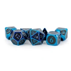 Dice<Blue with Black Enamel 16mm Polyhedral Dice Set MET 019 - Miniature Marvels: Airplane Models & Painted Dice