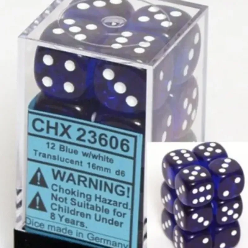 Dice<Blue with White: Translucent 12d6 16mm Dice Set CHX 23606 - Miniature Marvels: Airplane Models & Painted Dice