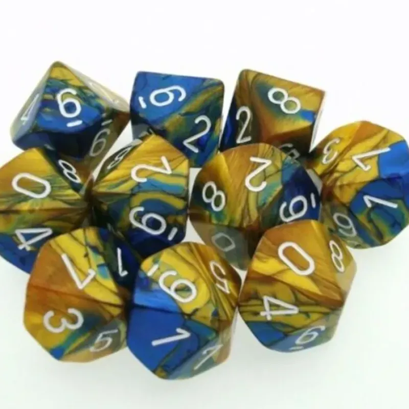 Dice<Blue-Gold / White: Gemini d10 Dice Set (10's) CHX 26222 - Miniature Marvels: Airplane Models & Painted Dice