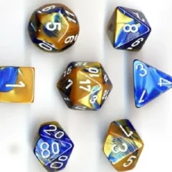 Dice<Blue-Gold / White: Gemini Polyhedral Dice Set (7's) CHX 26422 - Miniature Marvels: Airplane Models & Painted Dice