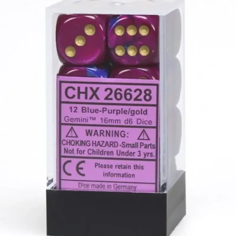 Dice<Blue-Purple / Gold: Gemini 12d6 16mm Dice Block CHX 26628 - Miniature Marvels: Airplane Models & Painted Dice
