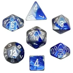 Dice<Blue-Steel with White: Gemini Polyhedral Dice Set (7's) CHX 26423 - Miniature Marvels: Airplane Models & Painted Dice