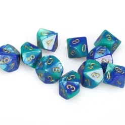 Dice<Blue-Teal / Gold: Gemini d10 Dice Set (10's) CHX 26259 - Miniature Marvels: Airplane Models & Painted Dice