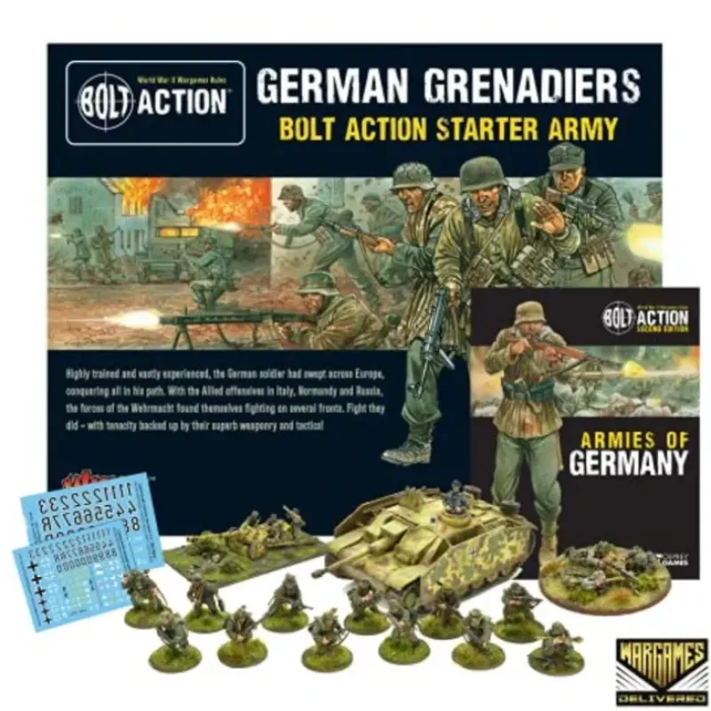 Shop All*Bolt Action - Germany: German Grenadiers Starter Army Set + Digital Guide: Armies of Germany 2nd Edition - Miniature Marvels: Airplane Models & Painted Dice