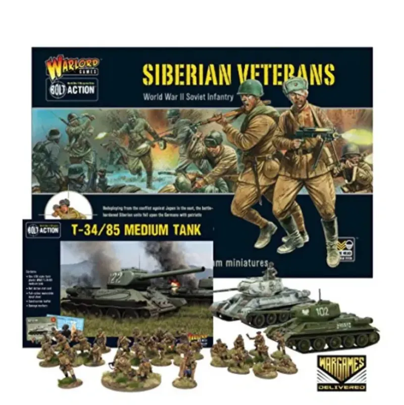 Shop All*Bolt Action - Soviet Union: Siberian Veterans and T-34/85 Medium Tank Set - Miniature Marvels: Airplane Models & Painted Dice