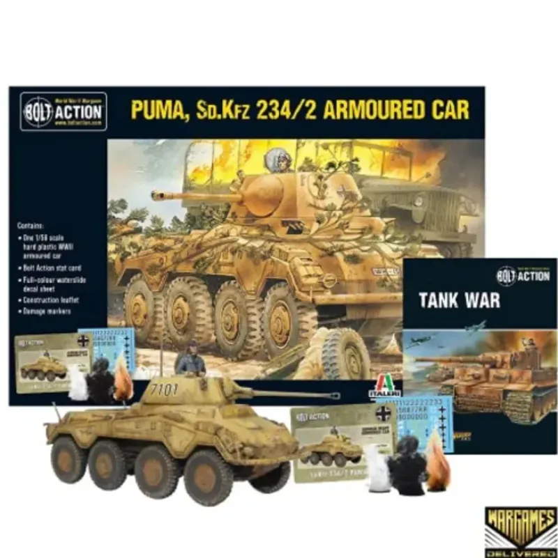 Shop All*Bolt Action - Tank War: Puma, Sd.Kfz 234/2 Armoured Car + Digital Guide - Miniature Marvels: Airplane Models & Painted Dice