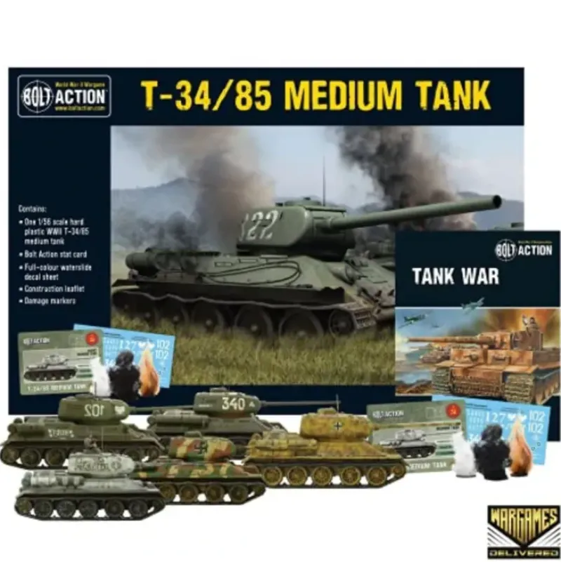 Shop All*Bolt Action - Tank War: T-34/85 German Medium Tank + Digital Guide - Miniature Marvels: Airplane Models & Painted Dice