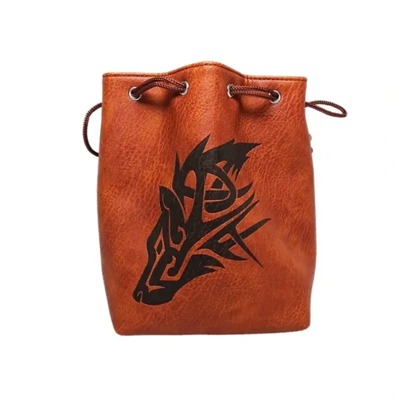 Shop All*Brown Leather Lite Wolf Design Self-Standing Large Dice Bag ERD 538 - Miniature Marvels: Airplane Models & Painted Dice