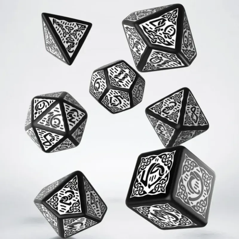 Dice<Celtic 3D Revised Black & White Dice Set (7) QWS SCER05 - Miniature Marvels: Airplane Models & Painted Dice