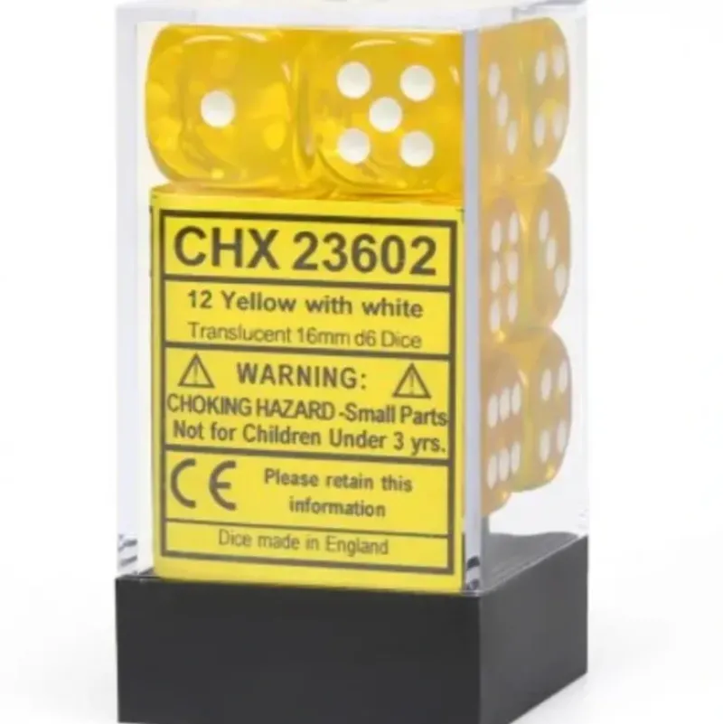 Shop All*Chessex CHX23602 D6 Cube 12mm Yellow Dice w/ White Pips - Miniature Marvels: Airplane Models & Painted Dice