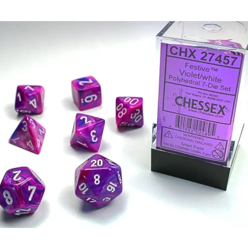 Shop All*Chessex CHX27457 Festive Polyhedral Violet/white Black light reactive - Miniature Marvels: Airplane Models & Painted Dice