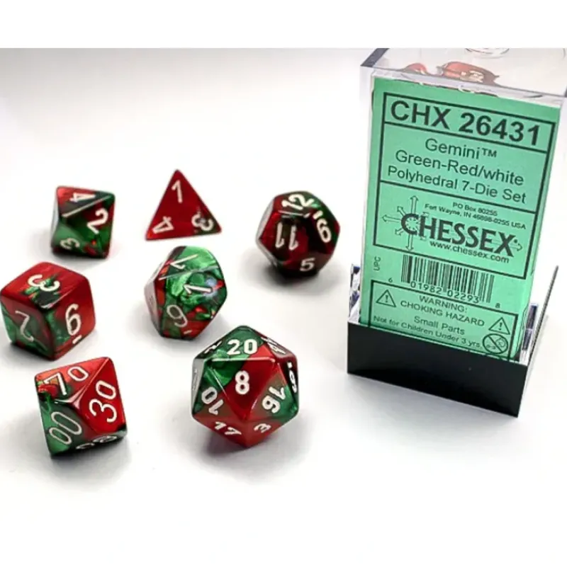 Shop All*Chessex CHX26431 Gemini Green and Red Dice w/ White Numbers - Miniature Marvels: Airplane Models & Painted Dice