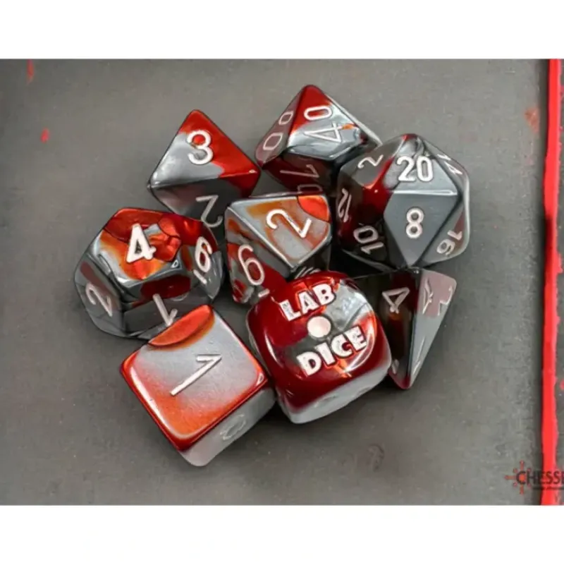 Shop All*Chessex CHX30066 Gemini Red-Steel/white Polyhedral 7-Dice Set (with bonus die) - Miniature Marvels: Airplane Models & Painted Dice