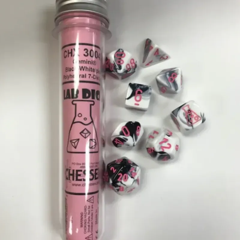 Shop All*Chessex CHX30043 Lab Dice Gemini Black-White w/Pink Numbers - Miniature Marvels: Airplane Models & Painted Dice