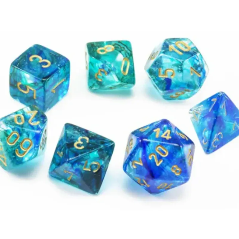 Shop All*Chessex CHX27556 Luminary Nebula Oceanic Dice w/ Gold Numbers - Miniature Marvels: Airplane Models & Painted Dice