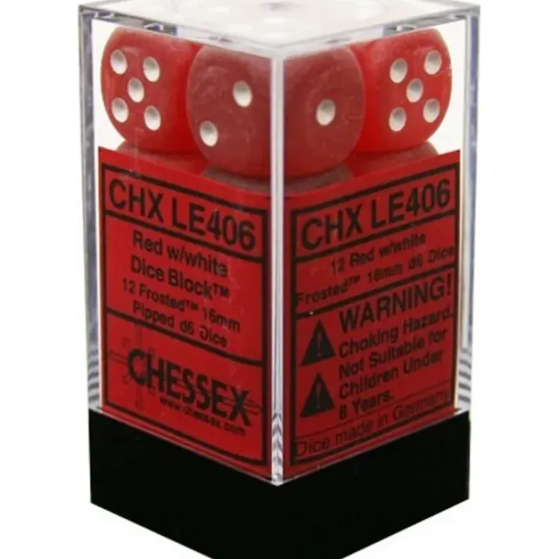 Shop All*Chessex CHXLE406 Discontinued Frosted Red 16mm D6 Cube of Dice w/white numbers. - Miniature Marvels: Airplane Models & Painted Dice