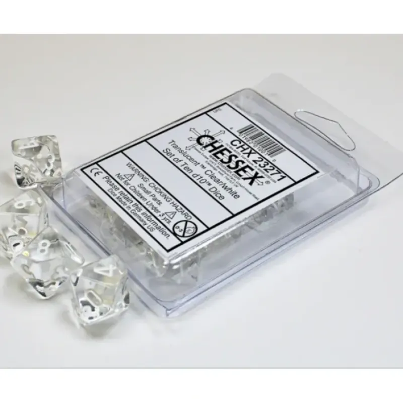 Dice<Clear / White: Translucent d10 Dice Set (10's) CHX 23271 - Miniature Marvels: Airplane Models & Painted Dice