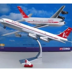 Airplane Model*Corgi AA32909 1:144 Boeing 707-338C Qantas - Miniature Marvels: Airplane Models & Painted Dice
