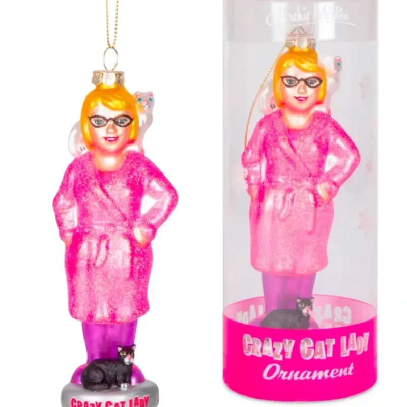 Egpull<Crazy Cat Lady Ornament - Christmas Art Hand-Blown Glass Decor Archie McPhee - Miniature Marvels: Airplane Models & Painted Dice