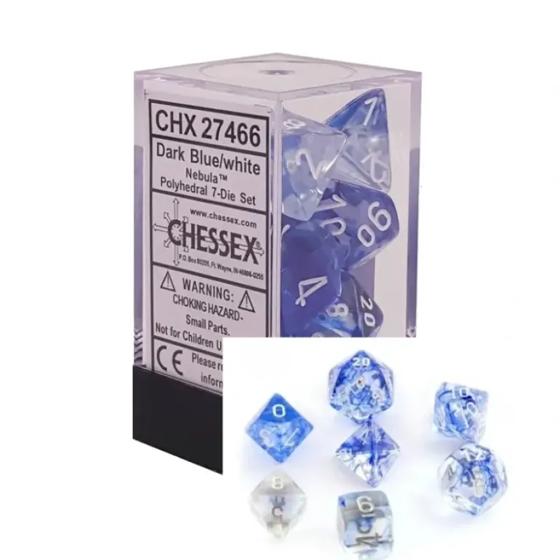 Dice<Dark Blue with White: Nebula Polyhedral Dice Set (7's) CHX 27466 - Miniature Marvels: Airplane Models & Painted Dice