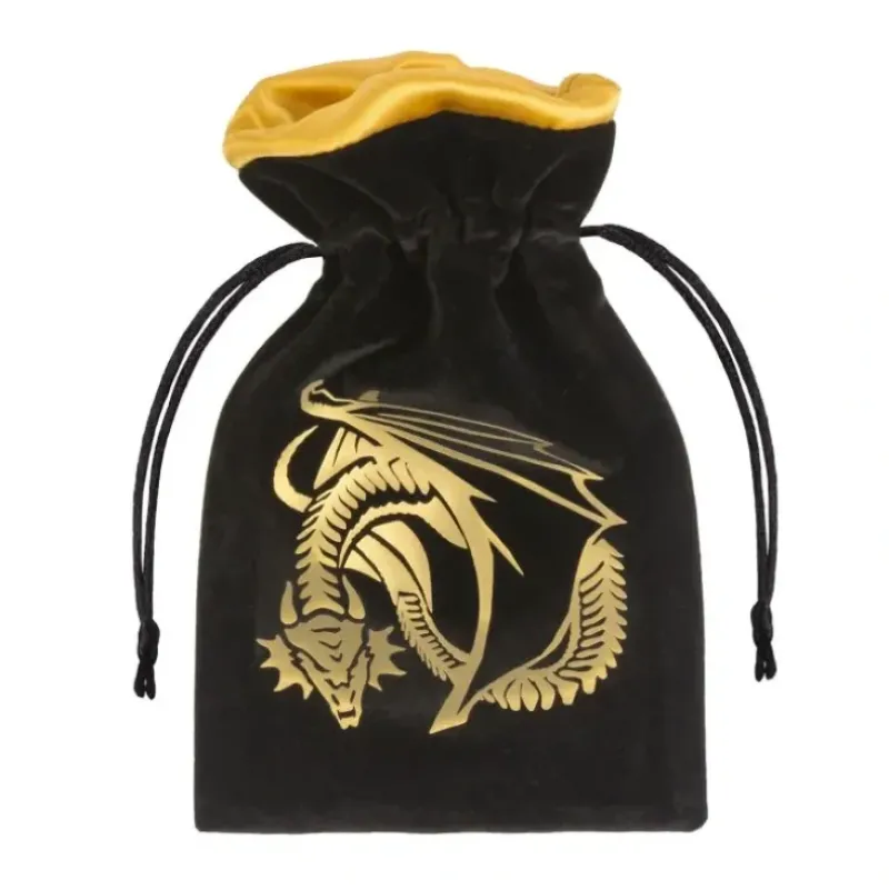 Shop All*Dragon Black & Golden Velour Dice Bag QWS BDRA121 - Miniature Marvels: Airplane Models & Painted Dice