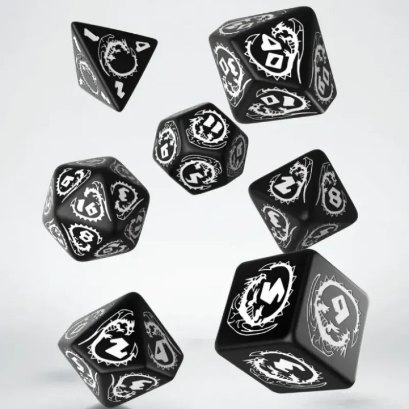 Dice<Dragons Black & White Dice Set (7) QWS SDRA05 - Miniature Marvels: Airplane Models & Painted Dice