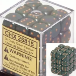 Dice<Dusty Green with Gold: Opaque 36d6 12mm Dice Block CHX 25815 - Miniature Marvels: Airplane Models & Painted Dice