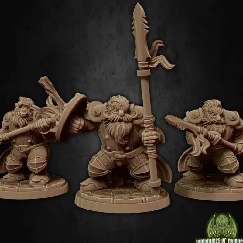 Miniature<Dwarf Soldier Set 2 No Helmets - Miniature Marvels: Airplane Models & Painted Dice