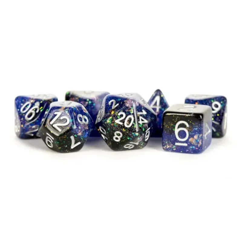 Dice<Eternal Blue/Black 16mm Resin Poly Set MET 632 - Miniature Marvels: Airplane Models & Painted Dice