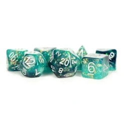 Dice<Eternal Teal/Black 16mm Resin Poly Set MET 634 - Miniature Marvels: Airplane Models & Painted Dice
