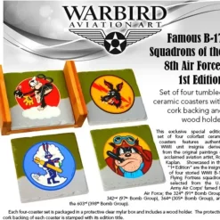 Airplane Model*FAMOUS B-17 SQUADRONS OF THE 8TH AIR FORCE CERAMIC COASTER SET OF 4 - Miniature Marvels: Airplane Models & Painted Dice