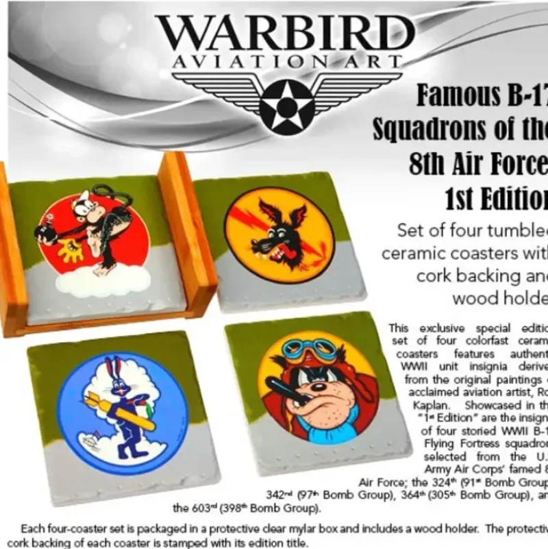 Airplane Model*FAMOUS B-17 SQUADRONS OF THE 8TH AIR FORCE CERAMIC COASTER SET OF 4 - Miniature Marvels: Airplane Models & Painted Dice