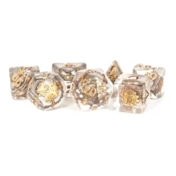 Shop All*FanRoll LIC740 Clear Dice with Gold Gears Inside w/Gold Numbers - Miniature Marvels: Airplane Models & Painted Dice