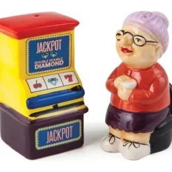 Egpull<Gamblin Granny Salt & Pepper Shaker Casino Jackpot Vegas Slot Machine DEFECTIVE - Miniature Marvels: Airplane Models & Painted Dice