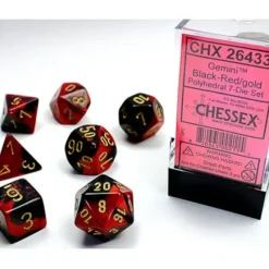 Dice<Gemini: Mini-Polyhedral Black-Red/gold 7-Die Set - Miniature Marvels: Airplane Models & Painted Dice